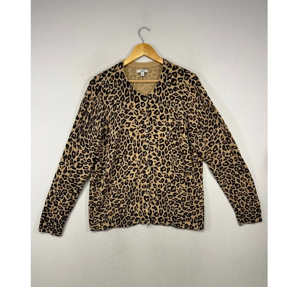 Animal Print Mob Wife Croft & Barrow Womens XL Tan Leopard Button Front Cardigan